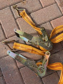 2x Heavy Duty Ratchet Tie Down Straps - Like New - 2" Wide - Double J-Hooks