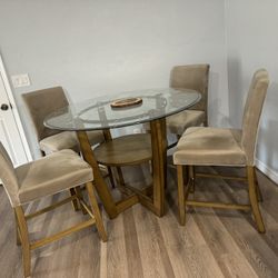 Dining Table With Four Chairs, Glass Top Wood