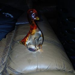 Hand Blown Orange Duck Paper Weight 