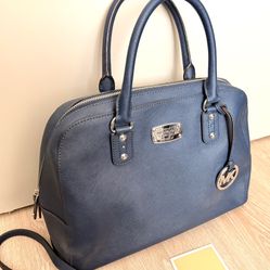 Authentic Michael Kors Navy Saffiano Dome Satchel / Crossbody Bag