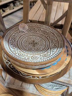 Tribal Pattern Carved Wooden Decorative Plate