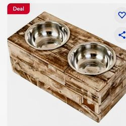 Huntley Pet Elevated Double Feeder Stainless Steel Bowls Dog & Cat Feeder, Berjen, Large