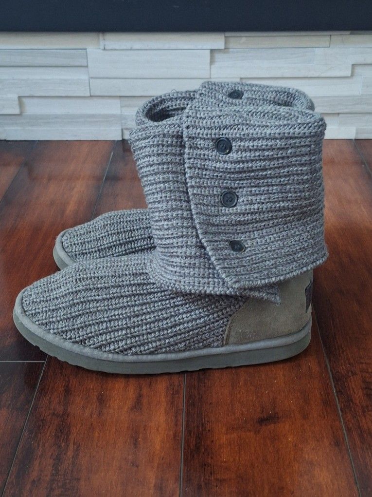 Ugg Classic Cardi Gray Knit Boots Size 10