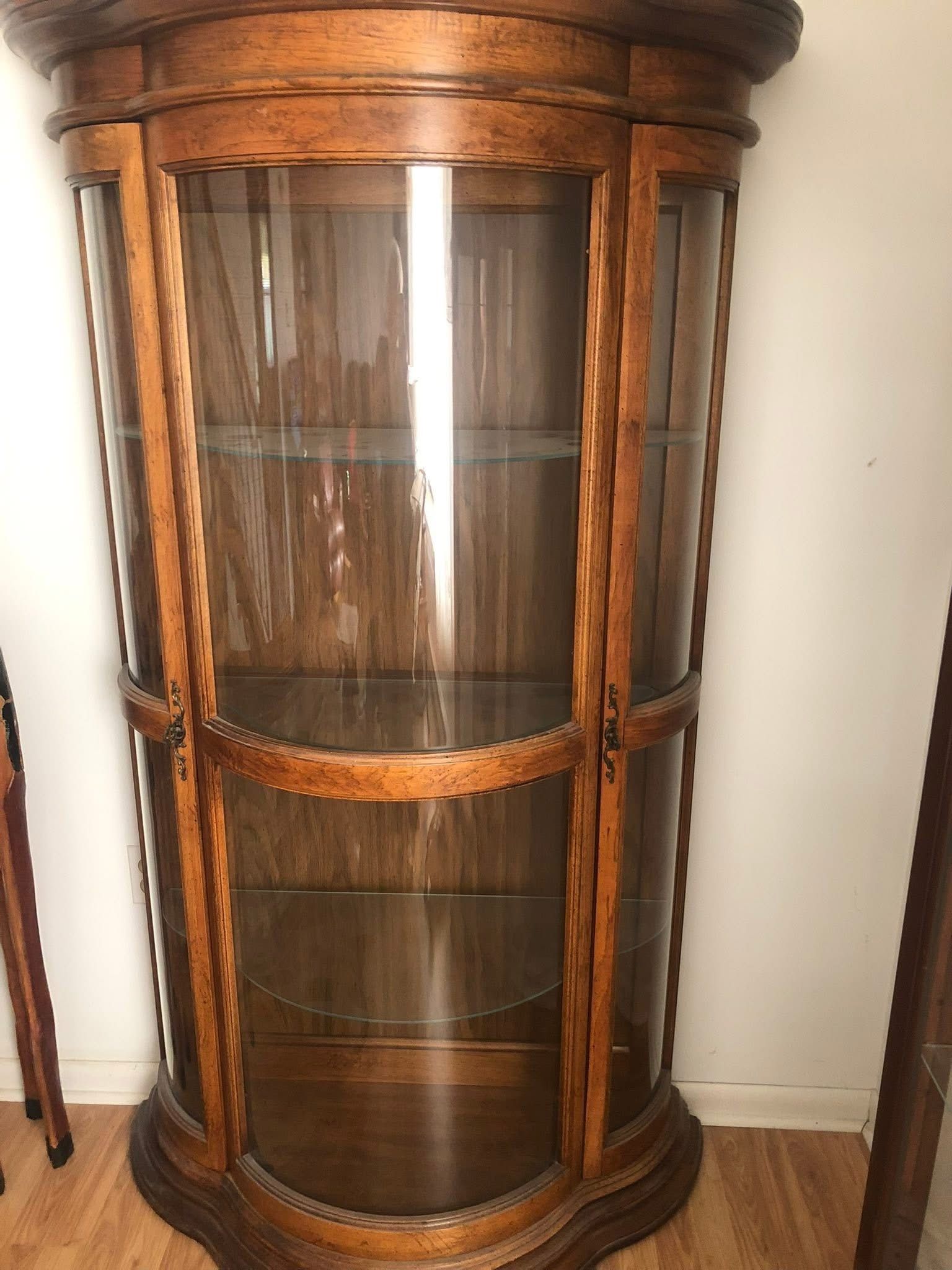 Solid Wood And Glass Curved Display Cabinet