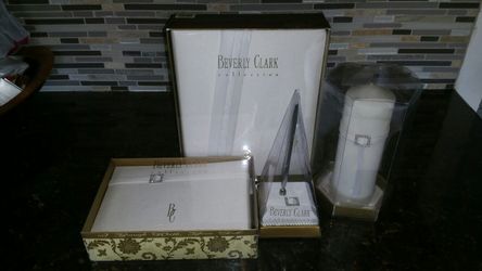 Wedding ceremony guest book, pen, candle, ring pillow, album, NWT