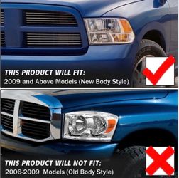 ADCARLIGHTS Para faros delanteros Dodge Ram 2500, 3500, 2009, 2010, 2011, 2012, 2013, 2014, 2015, 2016, 2017, 2018, Ram 2500, 3500, carcasa cromada, á