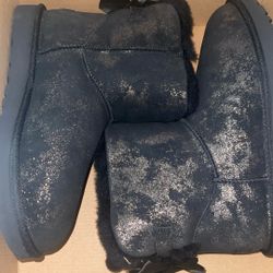 Black With Gold Mini Bailey Bow Glimmer Uggs