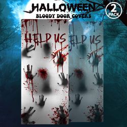 2PCS Halloween Decorations for Door and Window, Scary Zombie Bloody Handprints Cover Posters Indoor and Outdoor, 80×36"