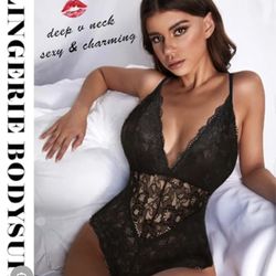n Lace Bodysuit One Piece Babydoll Backless Mini Teddy V Neck Lingerie new size M. Brand Avidlove