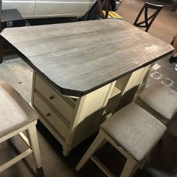 Heavy dining table with five stools and extension