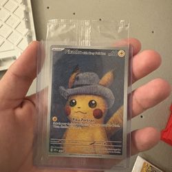 Pokemon Van Gogh Pikachu Grey Felt Hat Sealed Card