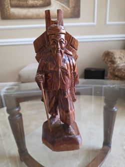 Vintage Hand-Carved Wooden Figurine of a Bearded Man 12.5 In High