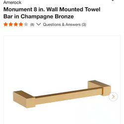 Monument 8 in. Wall Mounted Towel Bar in Champagne Bronze