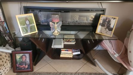 Glass Top TV Stand with Wood Frame
