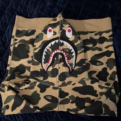 Bathing Ape Full Zip Shark Hoodie (og tan camo) 