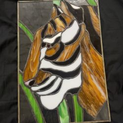 Antique Stained Glass Tiger jungle decor