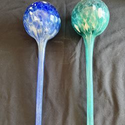 Decorative Blown Glass Plant Watering Globes (Pair)