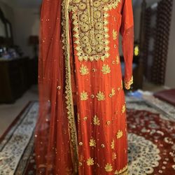 Indian/ Pakistani Red Dress With Shalwar Kameez And Duppata. US Large Size 