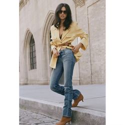 PILCRO Anthropologie Faded Wash Lightweight Low-Rise Ruched Leg Boot Jeans
