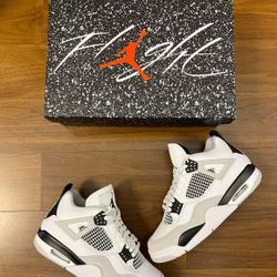 Jordan Air Jordan 4 Retro “military black” Leather Trendy Small White Mud High-top Retro Basketball Shoes Men And Women Gray White Black