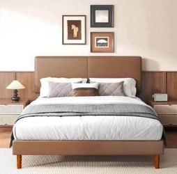 Dark-Brown Upholstered Platform full Bed frame