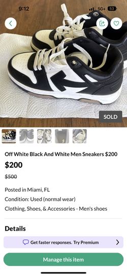 Off White Black And White Men Sneakers $150