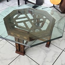 Chinese Chippendale Drexel Heritage Octagon Center or Dining Table w/Glass