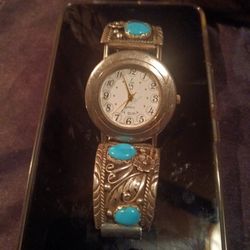 Vintage La Scala Sterling Silver Watch Signed Navajo Indian.