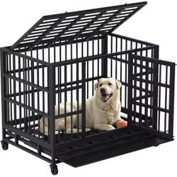 48 Heavy-Duty Dog Crate, Indestructible & Escape-Proof with Lockable Wheels, Double-Door, Removable