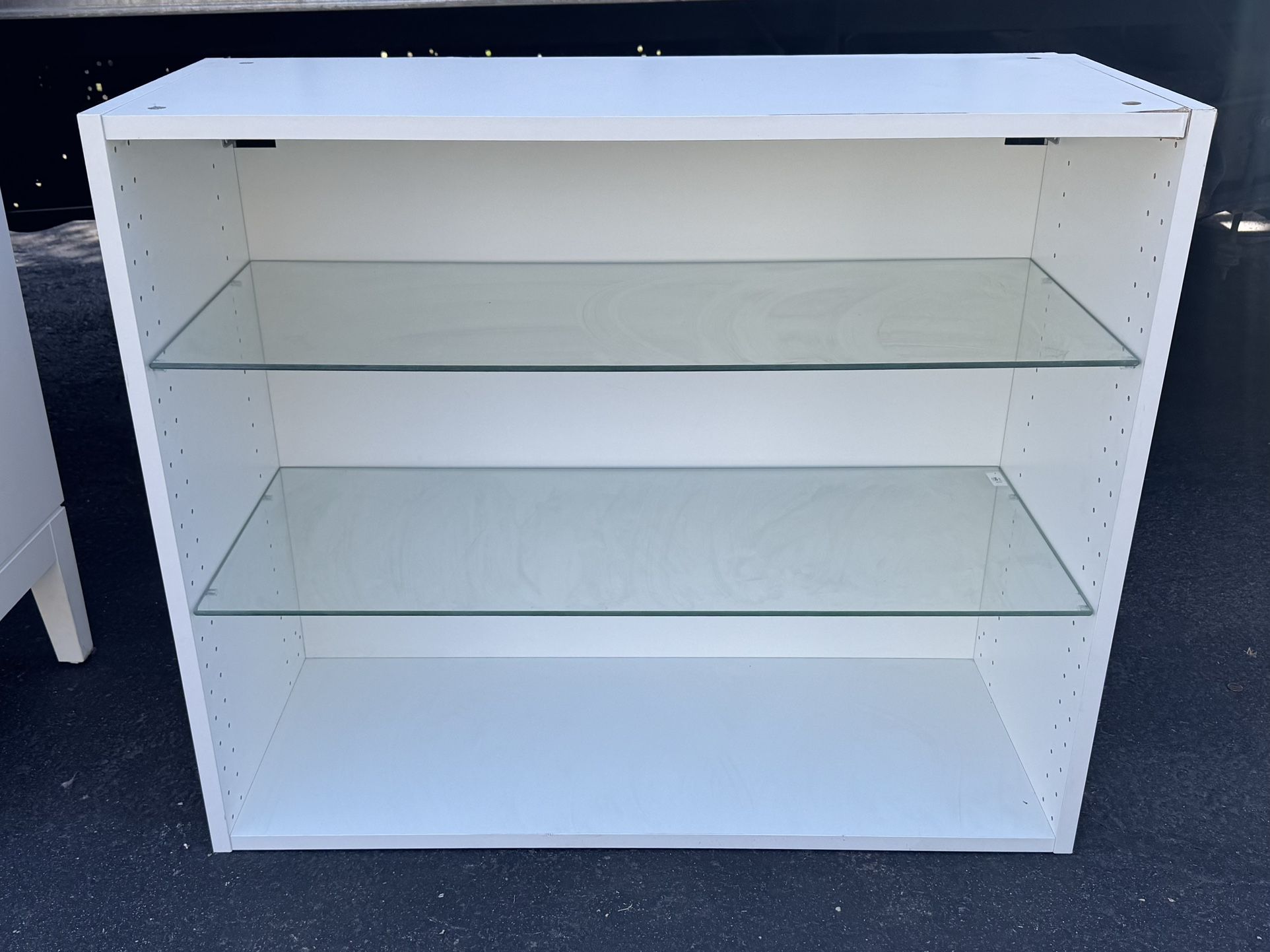 White IKEA Bookcase with 2 Glass Shelves