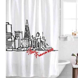 San Francisco Skyline Fabric Shower Curtain in Black & White