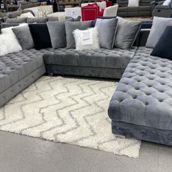 Kim Gray Velvet Double Chaise Sectional / couch /Living room set