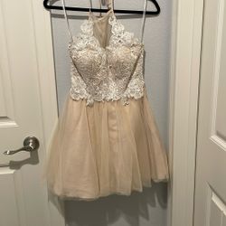 Beige Dress With Sequins And Tulle Skirt (Size 3)