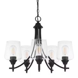 23 in. 5-Light Black Chandelier with Clear Glass Shades