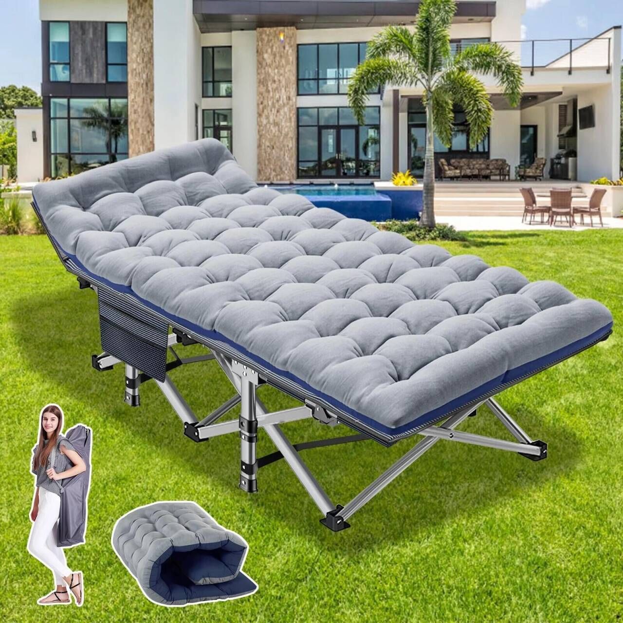 Portable Folding Outdoor Cot with Carry Bags for Outdoor Travel Camp Beach Vacation Folding Camping Cot, Folding Cot Camping Cot for Adults