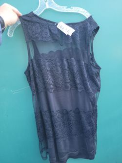 INC International Concepts Women's blouse lace Black Sheer Sleeveless &KuE