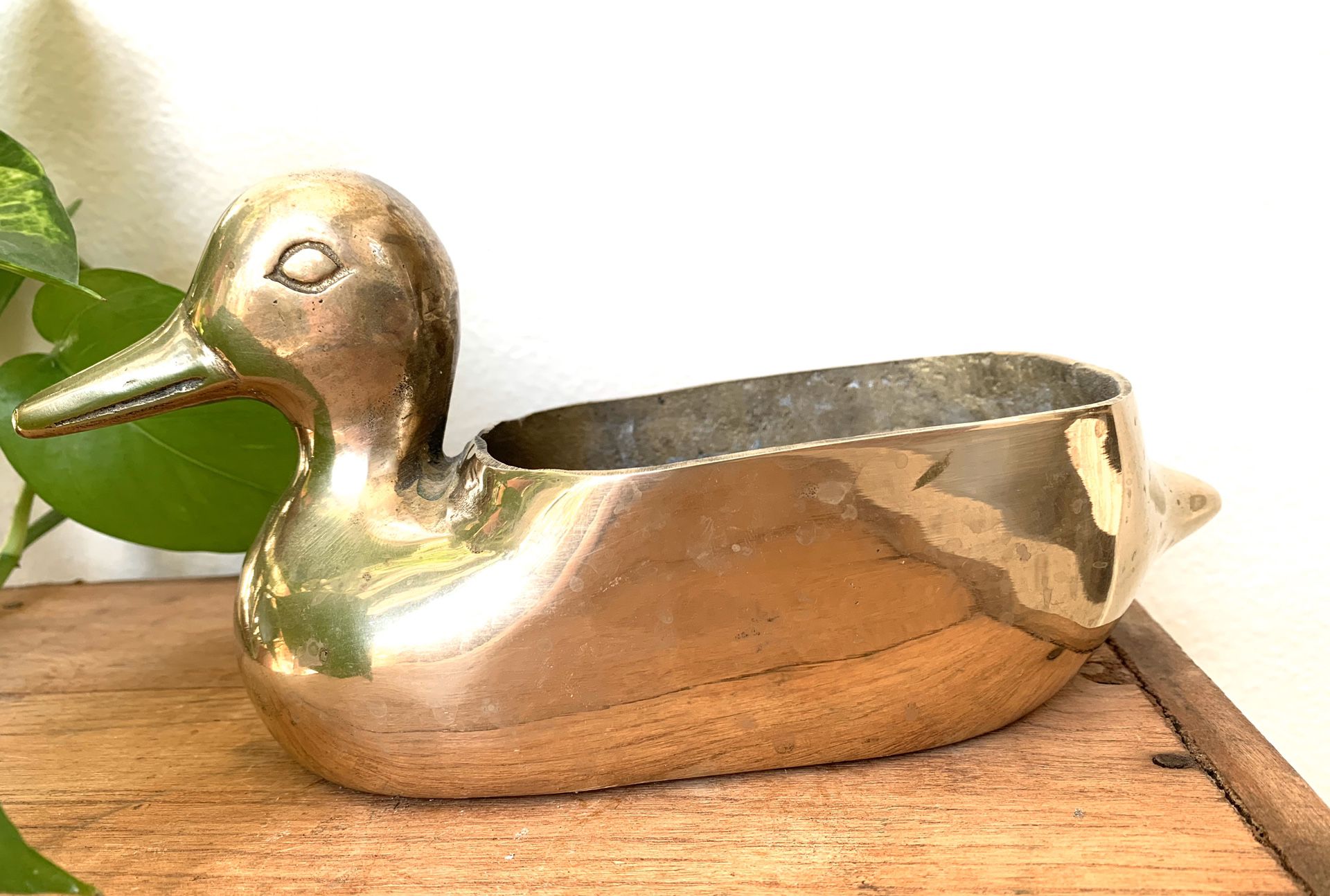 • vintage solid brass duck container planter •