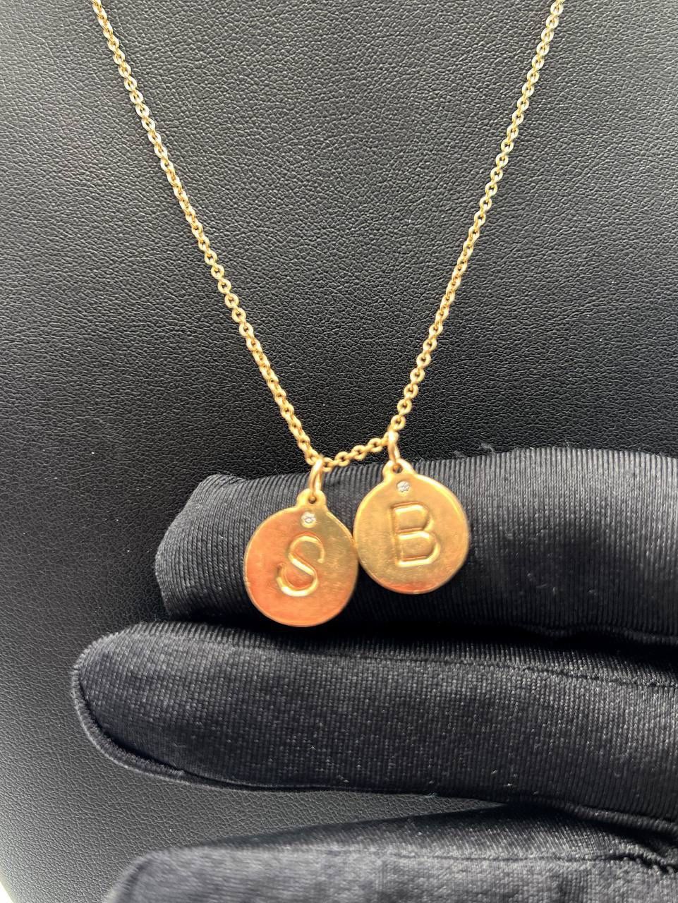 14k solid yellow gold necklace chain with B and S Charms 18.25 inches 1 mm 6.1 grams
