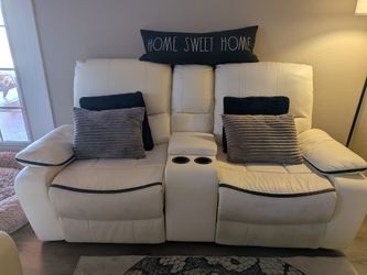 Cream Double-Reclining Loveseat with Console