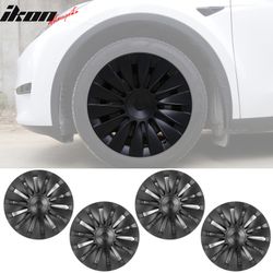 Fits 2020-2024 Tesla Model Y 19'' Hurricane Wheel Hubcaps Rim Covers Matte Black 4PCS
