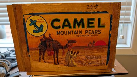 Antique 1950s Camel Mountain Pears Wooden Box