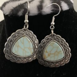Scalloped Triangle Silver Earrings