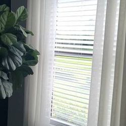 White Cordless Faux Wood Blinds for Windows with 2 in. Slats - 35 in. W x 64 in. L (Actual Size 34.5 in. W x 64 in. L) mint condition 3 months old pet