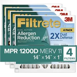Filtrete 14x14x1 Air Filter MPR 1200D MERV 11, Allergen Reduction Plus Dust, 4-Pack Filters (exact dimensions 13.81x13.81x0.81)