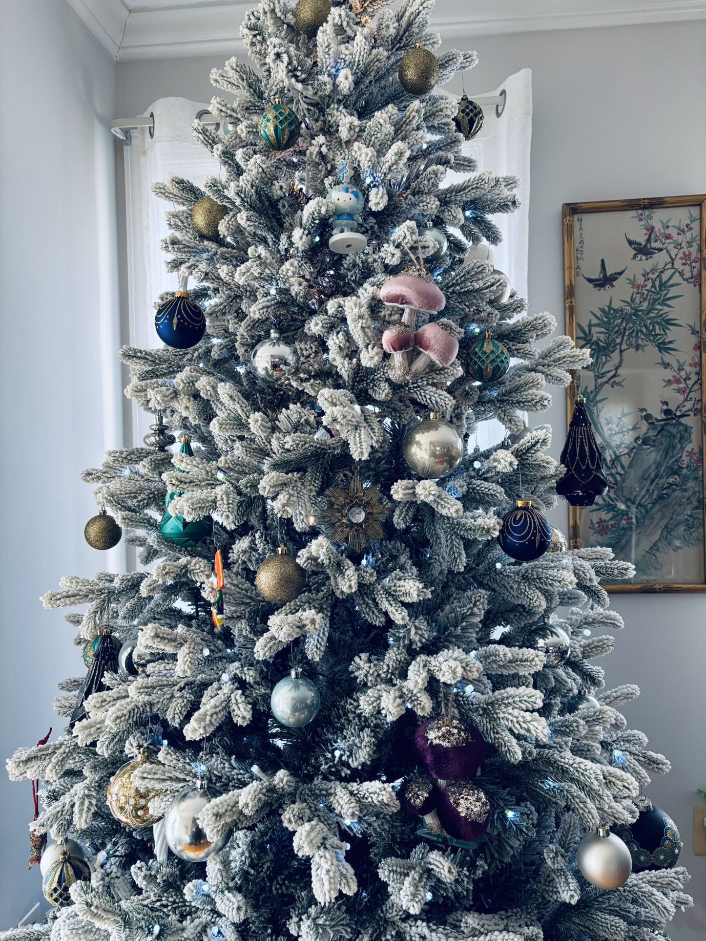 White lit Flocked Christmas Tree NO ORNAMENTS