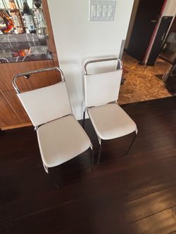 Designer White Leather Chairs - Pair