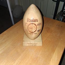 Wood Works Carved Fooball. 4 Times Super Bowl Champions 