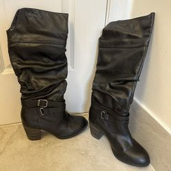 Black Faux Leather Knee-high Boots, Size 7