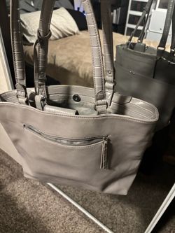 Darcy Marks London Gray Croc-Trim Tote Handbag + Matching Pouch