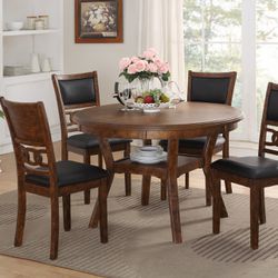 5 Piece Dining Set In Warm Brown Finish